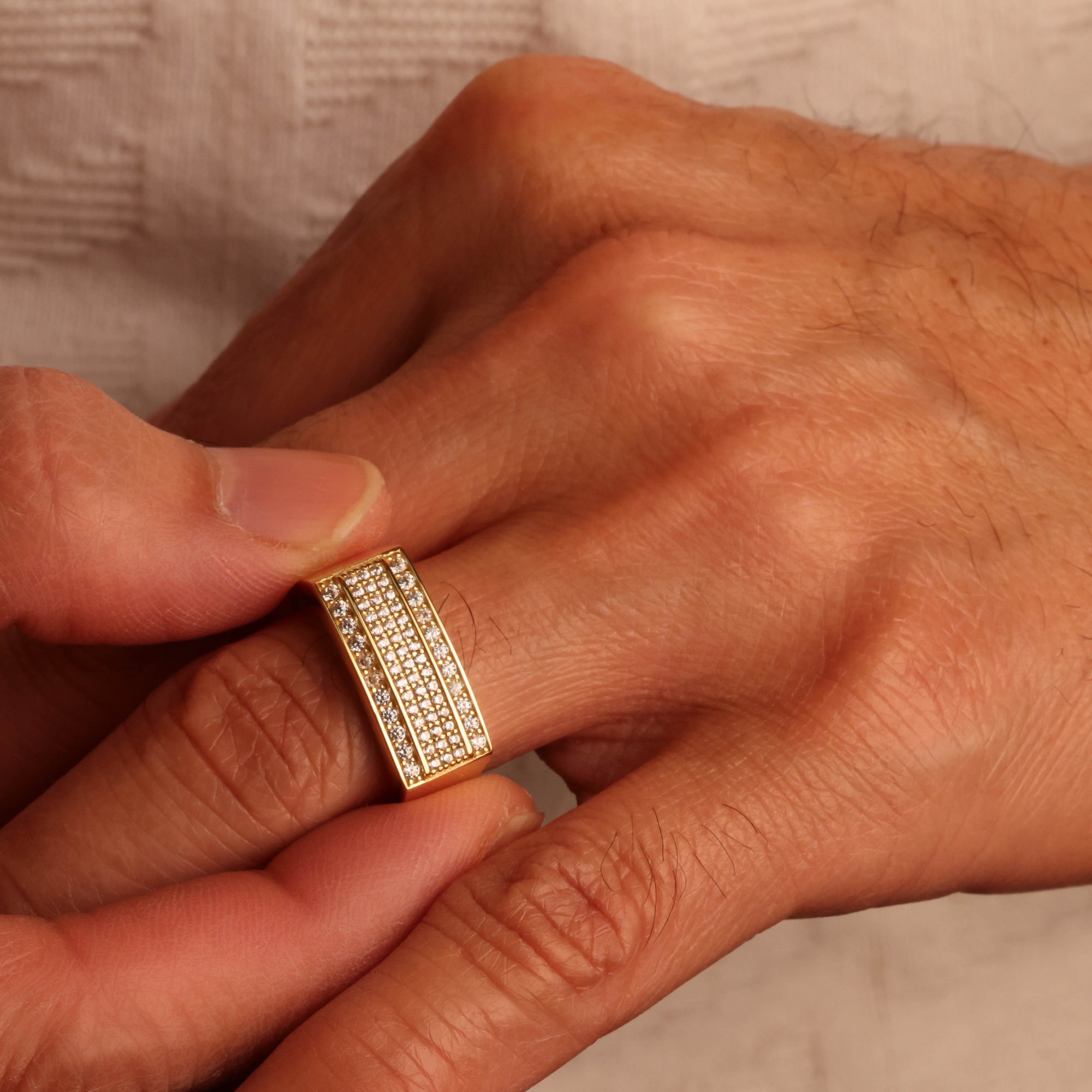 10K/14K Yellow Gold Triple Row Pave Men's Statement Ring, view 2