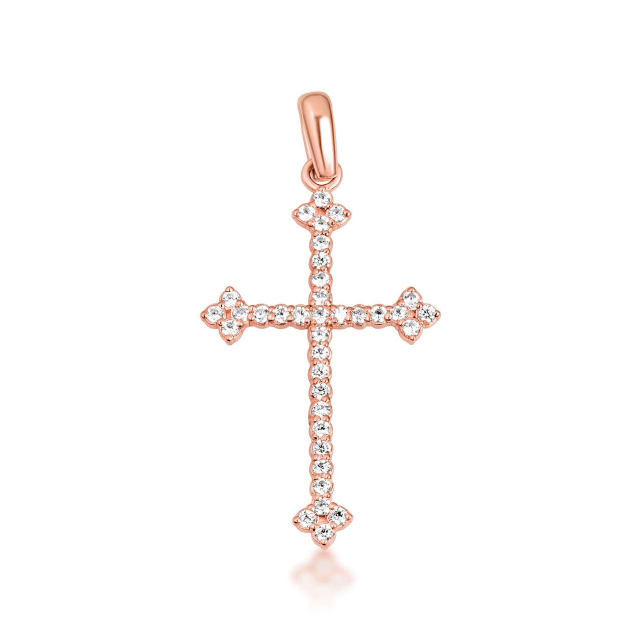 10K Gold Studded Botonee Budded Cross Pendant Necklace, view 2
