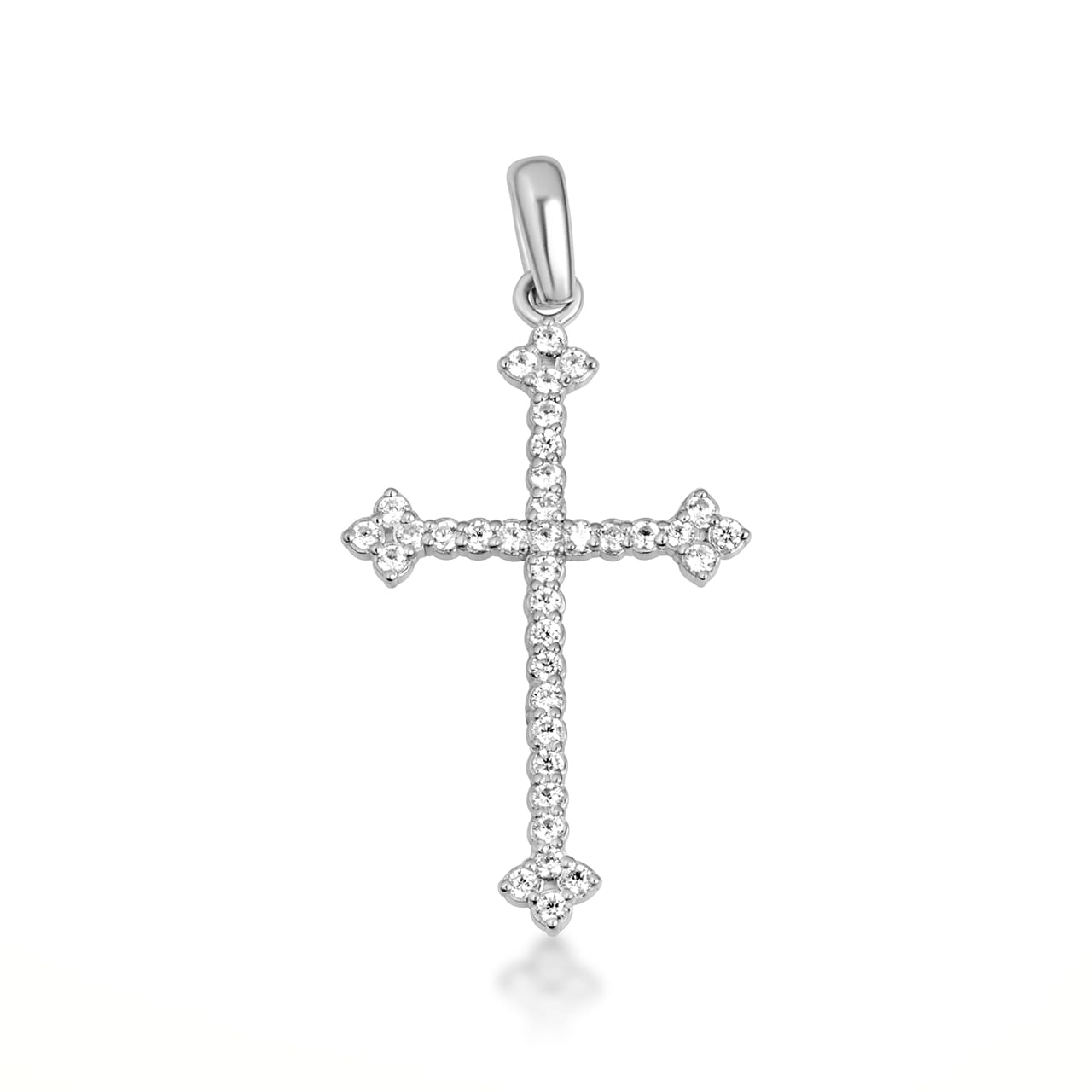 10K Gold Studded Botonee Budded Cross Pendant Necklace, view 3