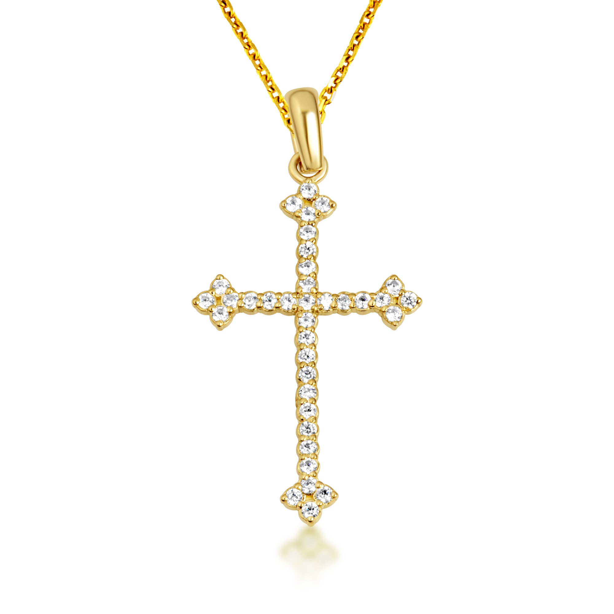 10K Gold Studded Botonee Budded Cross Pendant Necklace, view 6