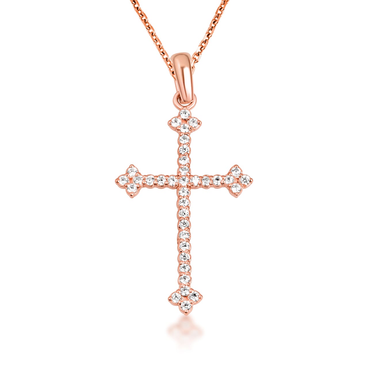 10K Gold Studded Botonee Budded Cross Pendant Necklace, view 7