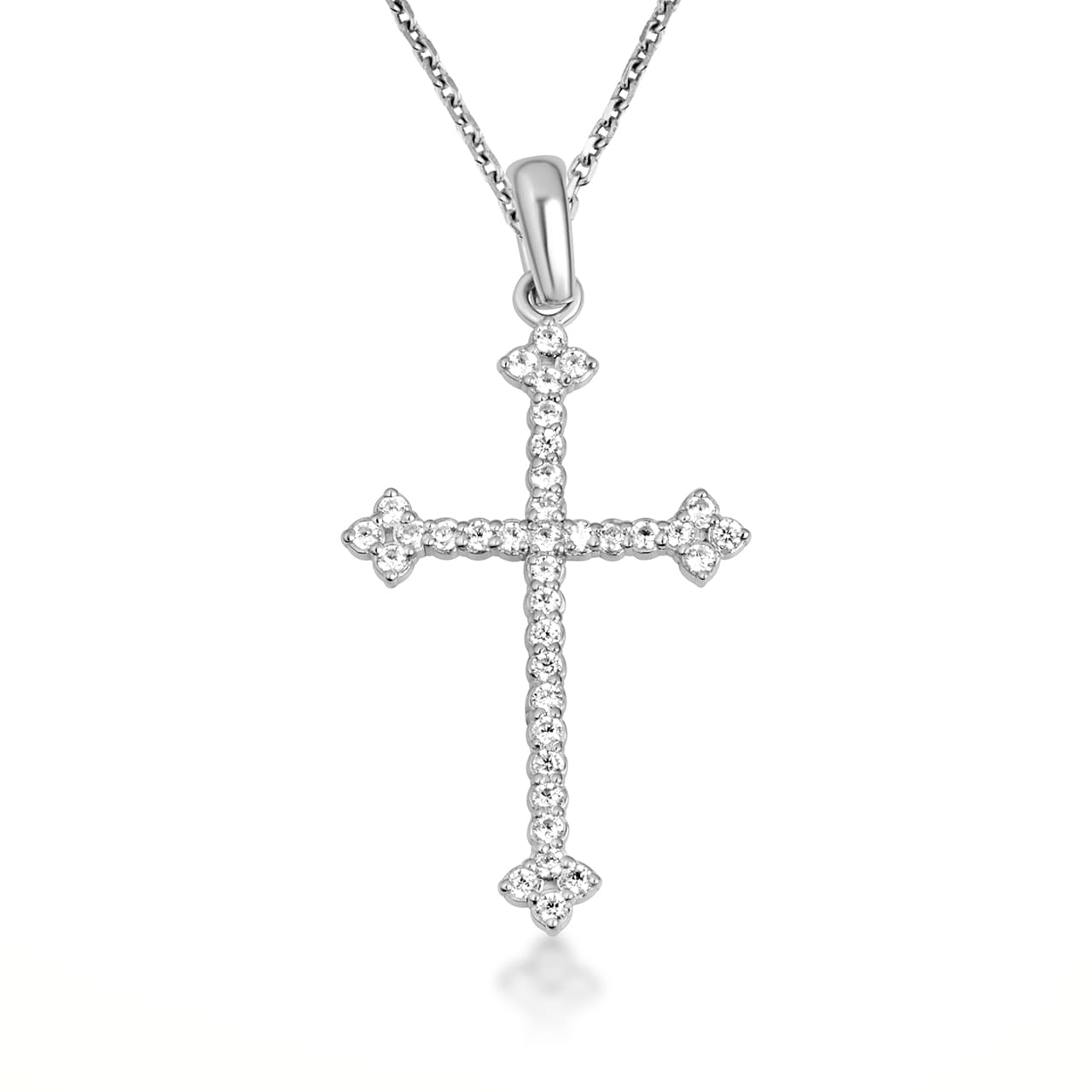 10K Gold Studded Botonee Budded Cross Pendant Necklace, view 8