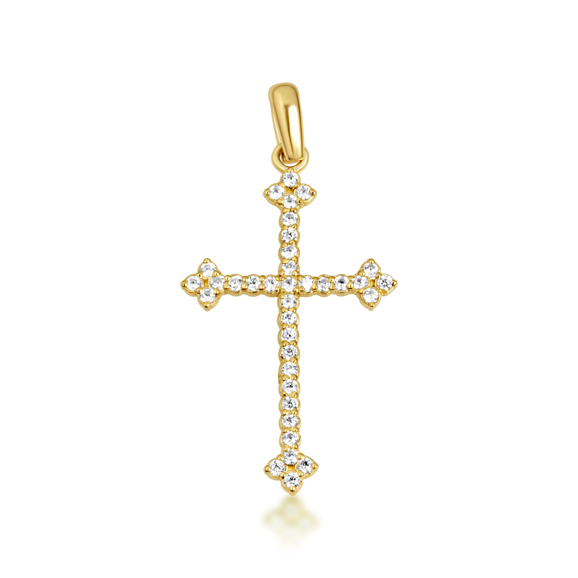 10K Gold Studded Botonee Budded Cross Pendant Necklace, view 9