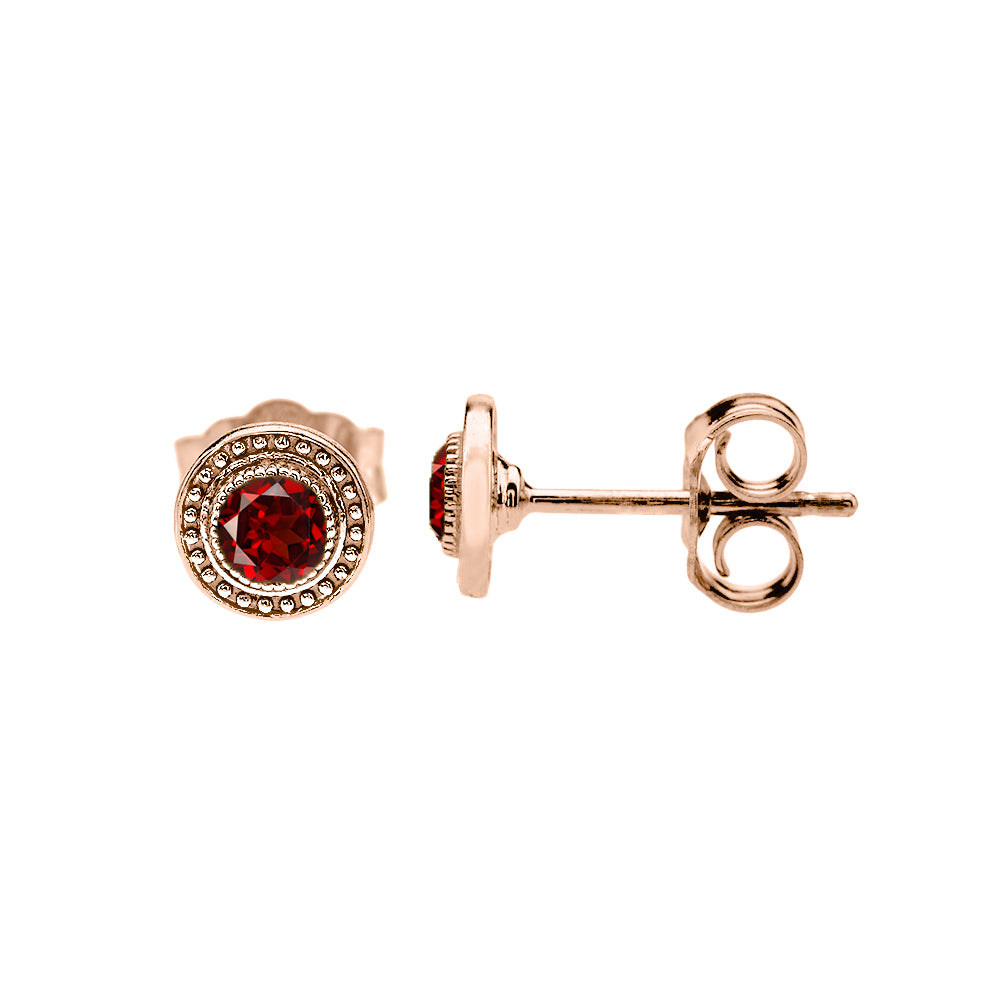 10K Rose Gold Garnet Stud Earrings
