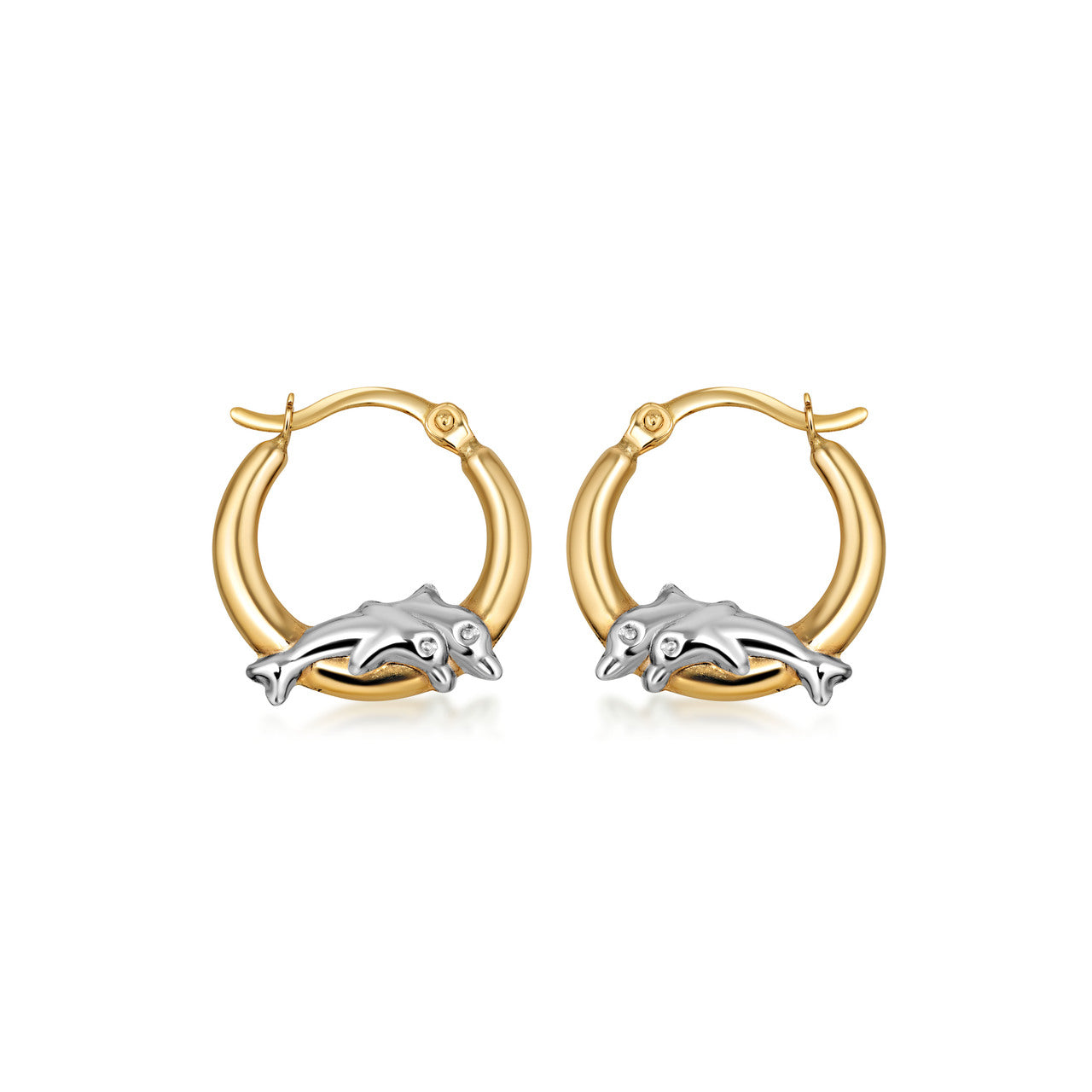 10K Two-Tone Gold Dolphin Hoop Earrings
