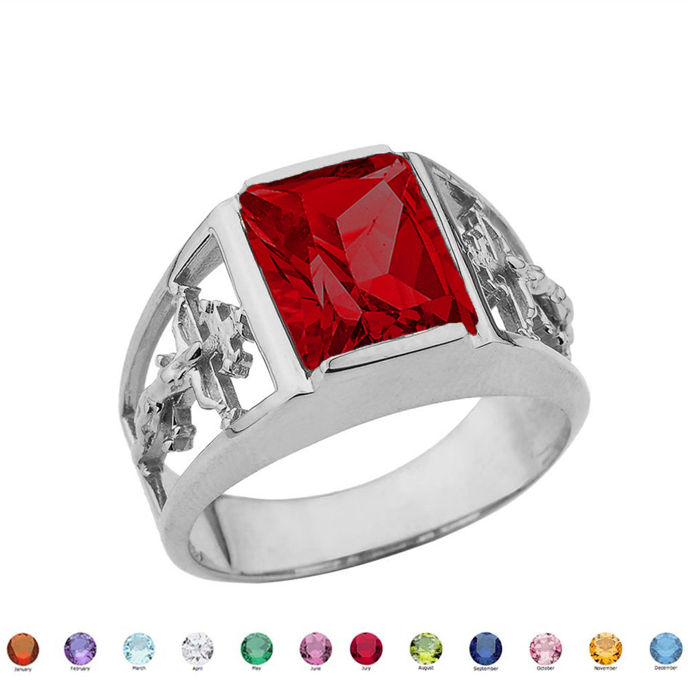 10K White Gold Custom Birthstone Cross Ring