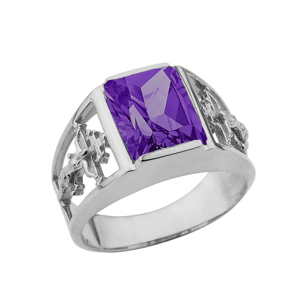 10K White Gold Custom Birthstone Cross Ring, view 3