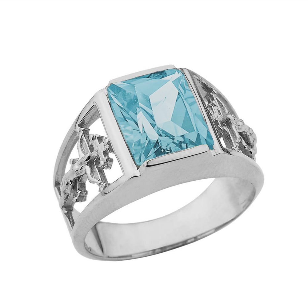 10K White Gold Custom Birthstone Cross Ring, view 4