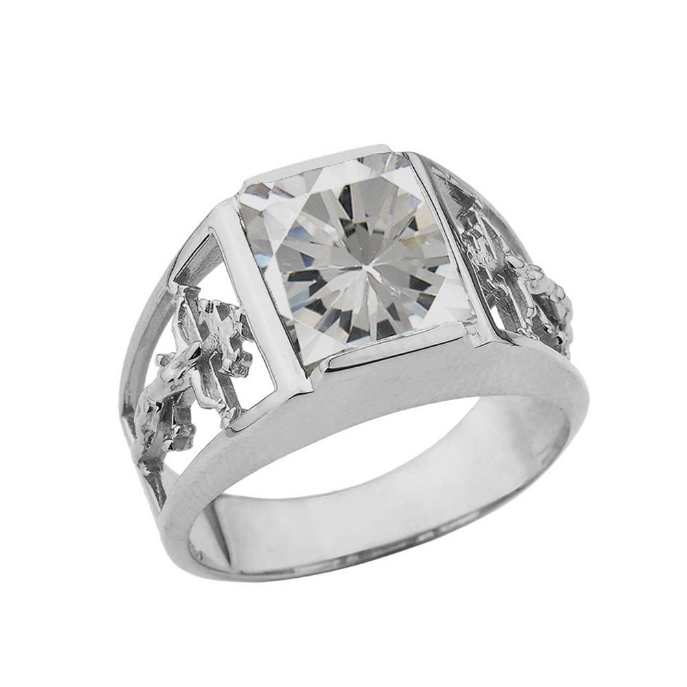 10K White Gold Custom Birthstone Cross Ring, view 5
