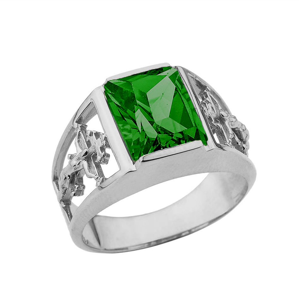 10K White Gold Custom Birthstone Cross Ring, view 6