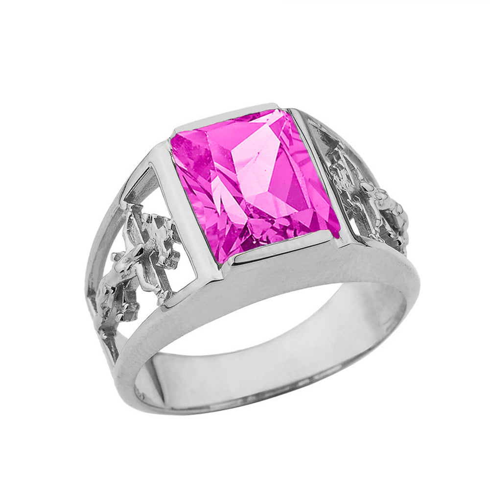 10K White Gold Custom Birthstone Cross Ring, view 7