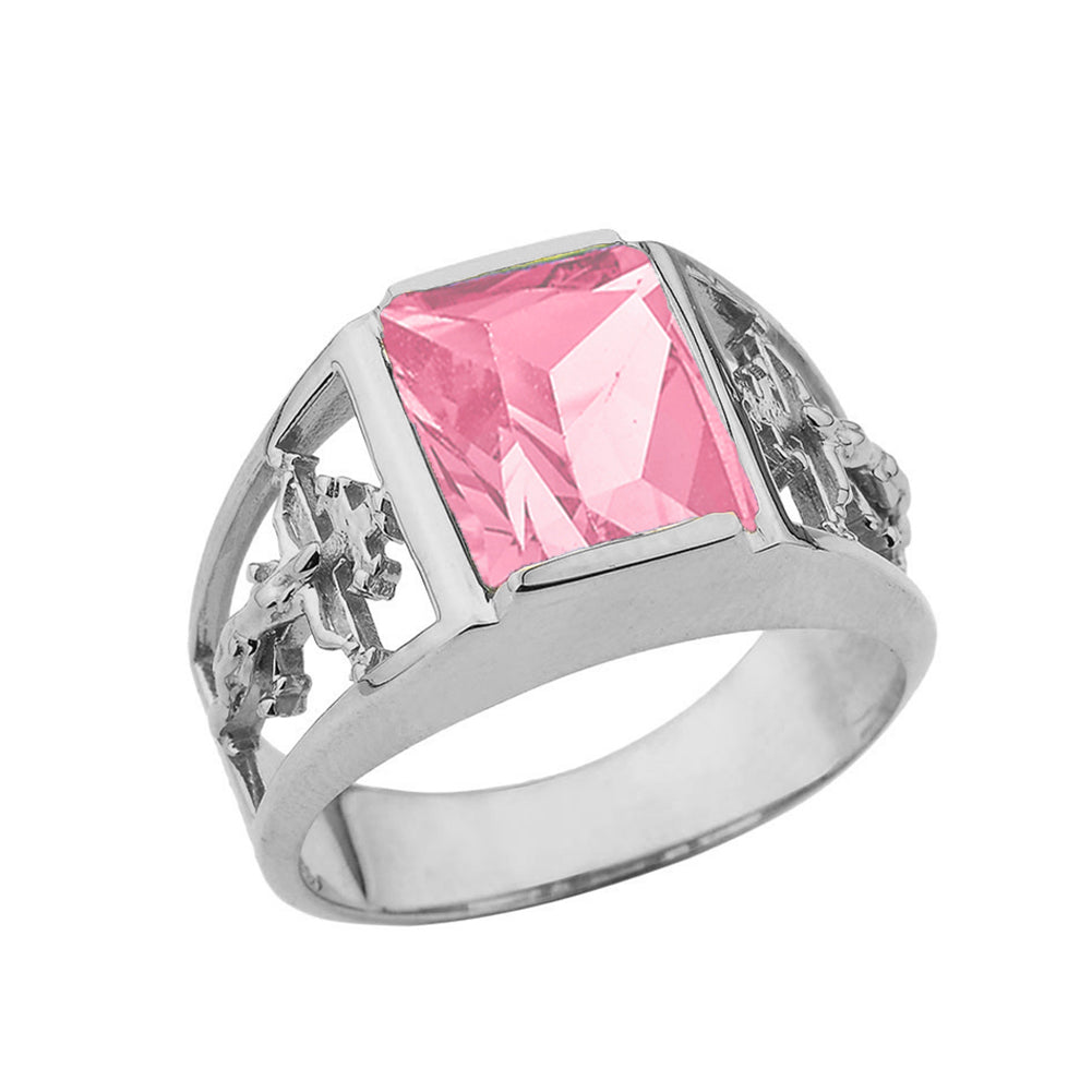 10K White Gold Custom Birthstone Cross Ring, view 11