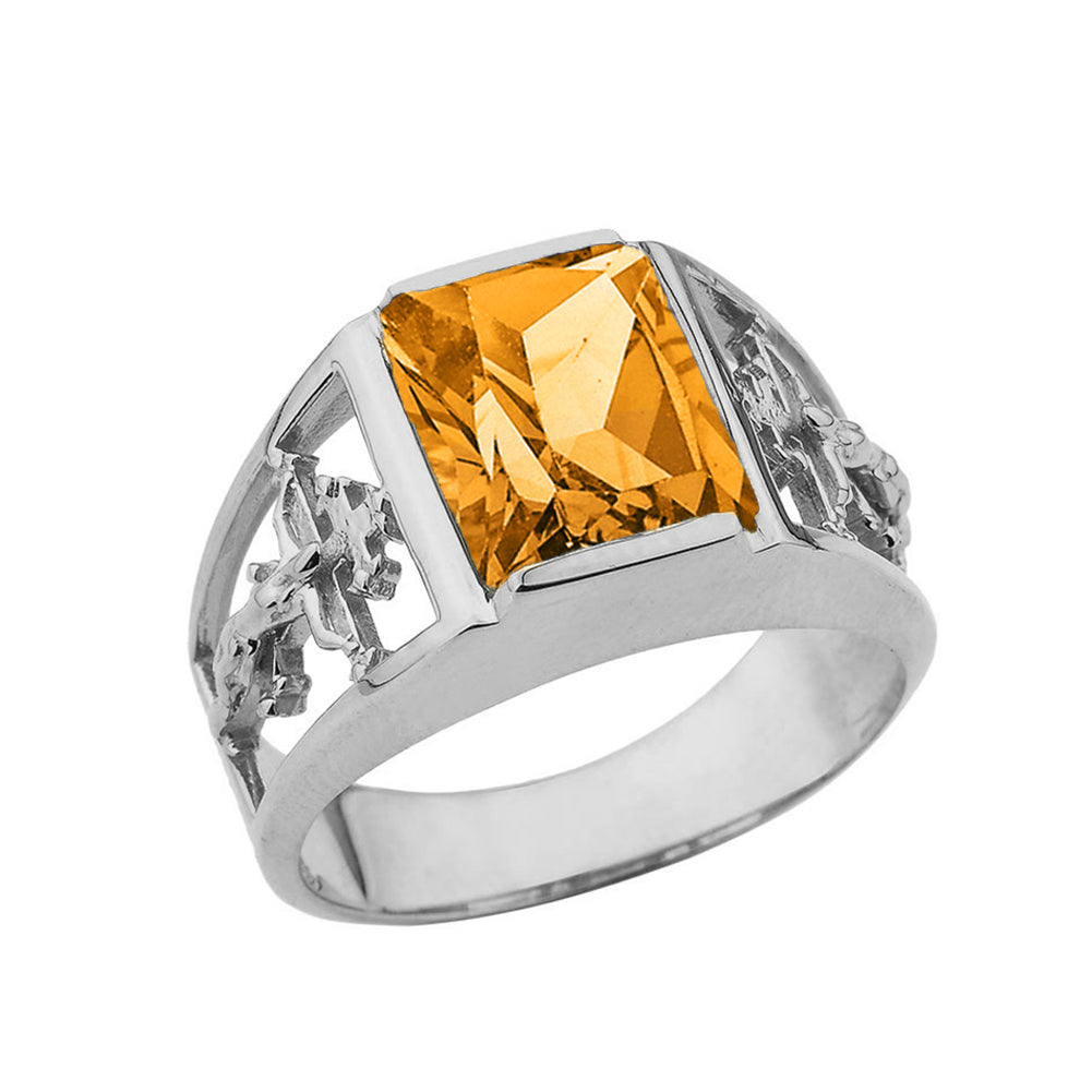 10K White Gold Custom Birthstone Cross Ring, view 12
