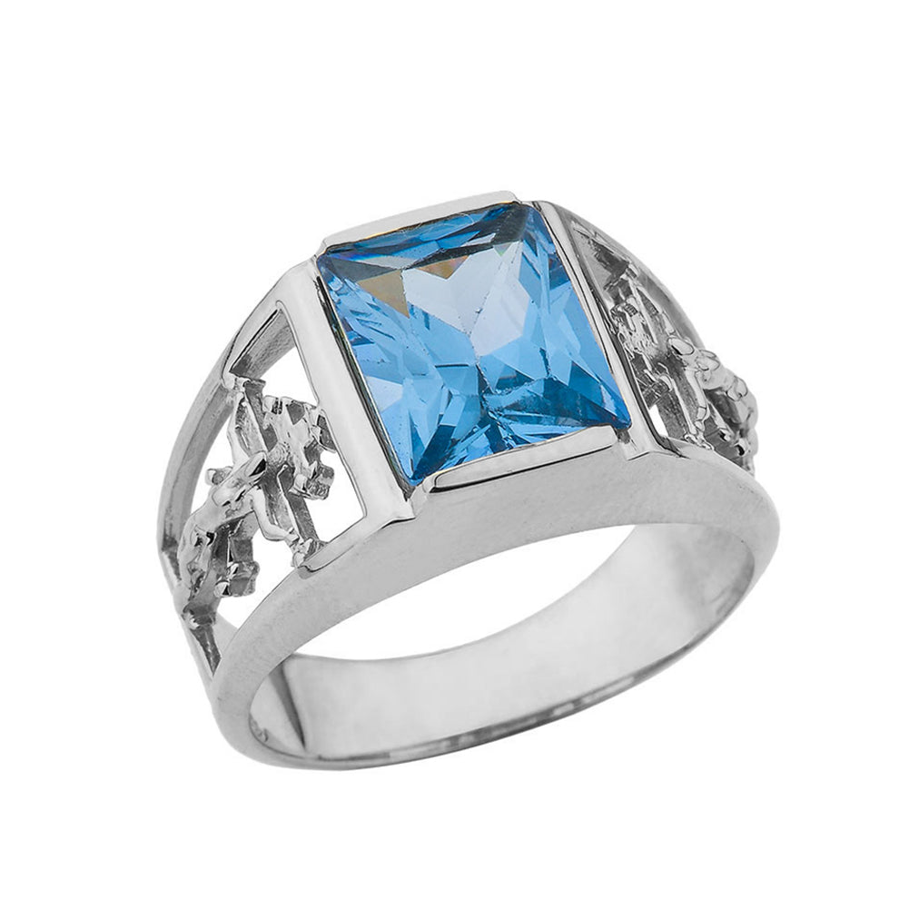 10K White Gold Custom Birthstone Cross Ring, view 13