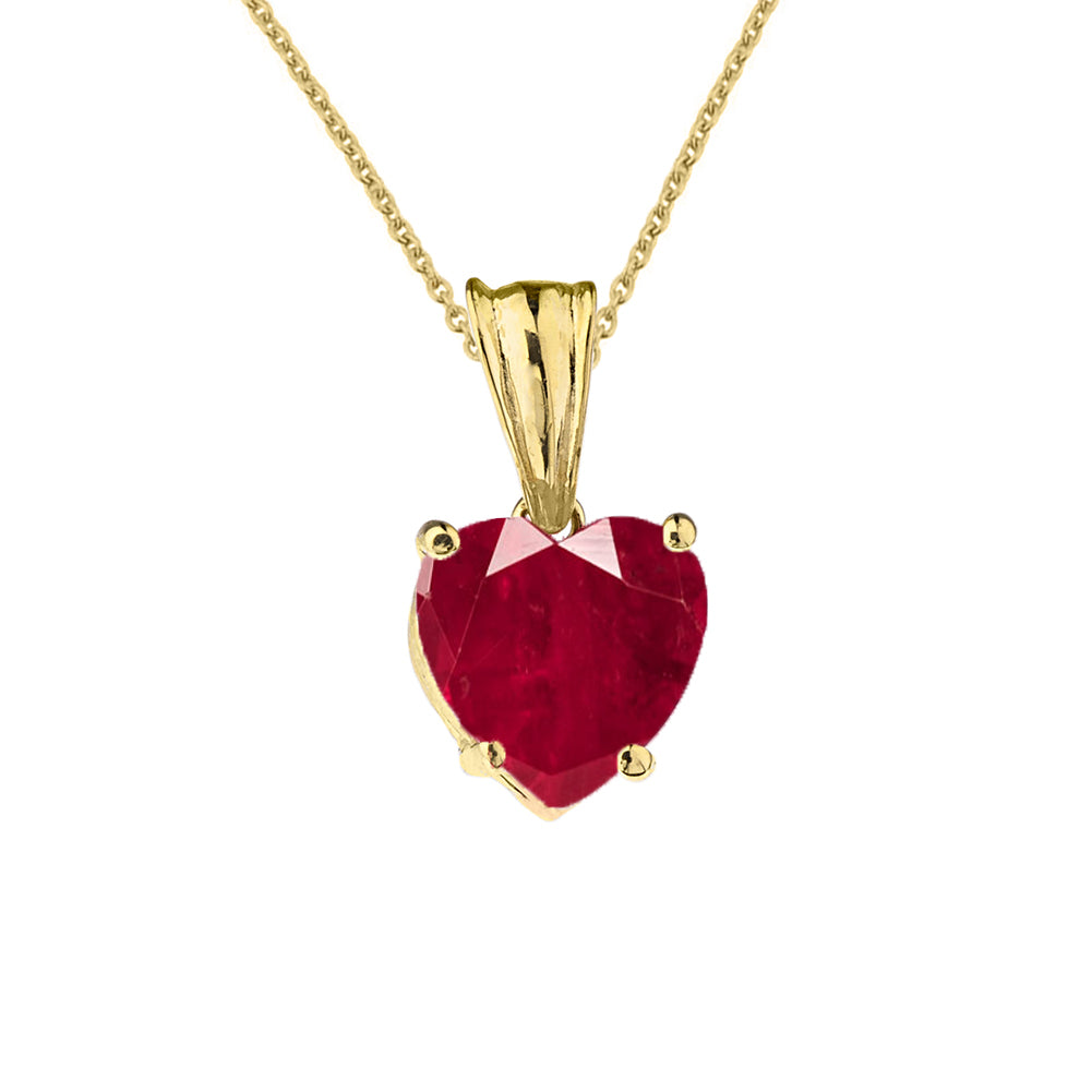 10K Yellow Gold Heart July Birthstone Ruby (LCR) Pendant Necklace