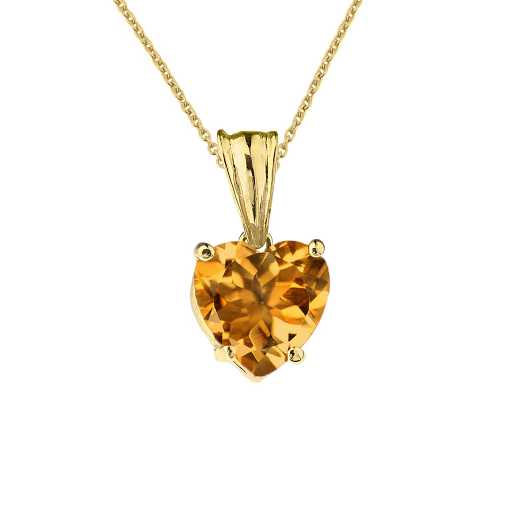 10K Yellow Gold Heart November Birthstone Citrine (LCC) Pendant Necklace