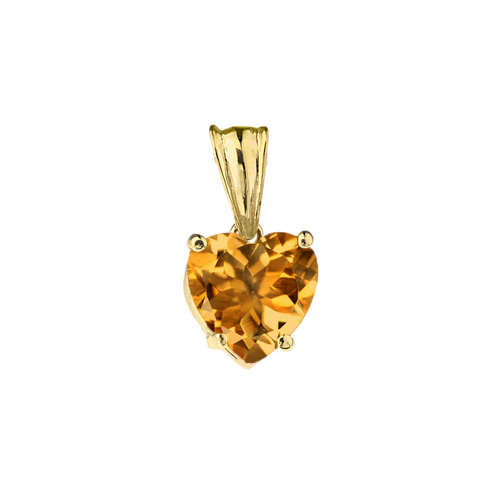 10K Yellow Gold Heart November Birthstone Citrine (LCC) Pendant Necklace, view 2