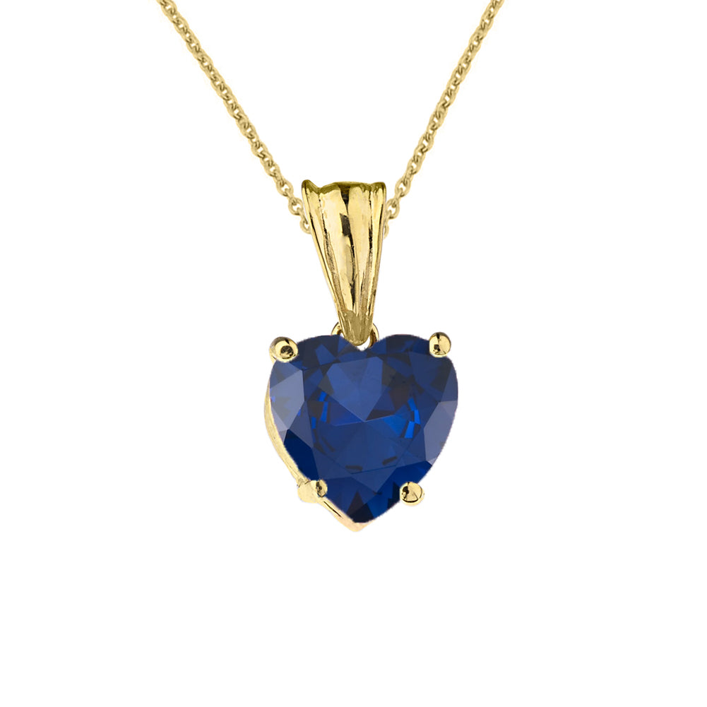 10K Yellow Gold Heart September Birthstone Sapphire (LCS) Pendant Necklace