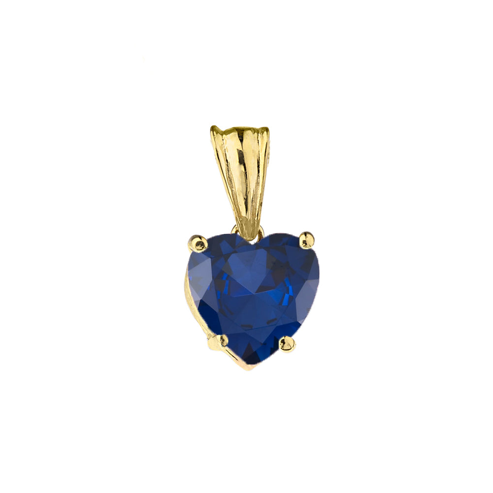 10K Yellow Gold Heart September Birthstone Sapphire (LCS) Pendant Necklace, view 2
