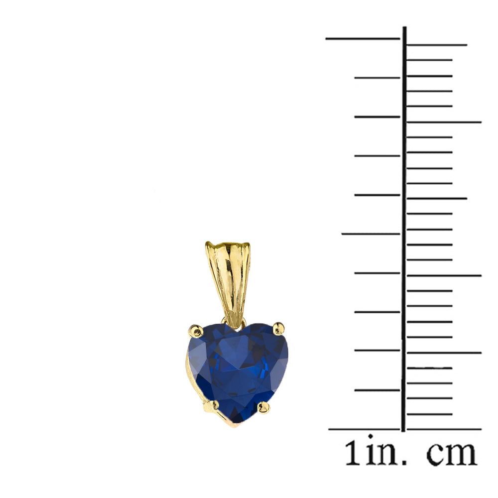 10K Yellow Gold Heart September Birthstone Sapphire (LCS) Pendant Necklace, view 3