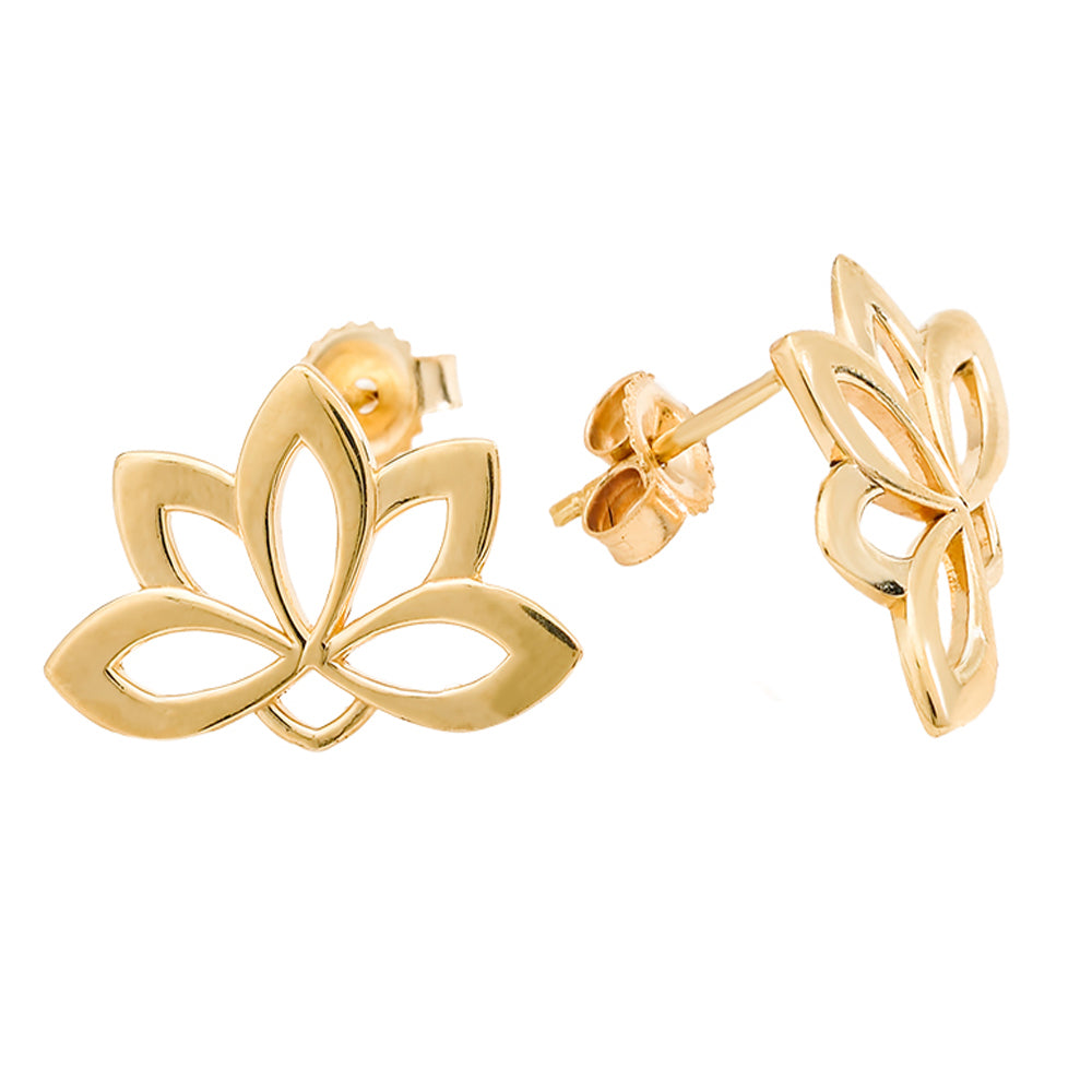 10K Yellow Gold Lotus Flower Stud Earrings