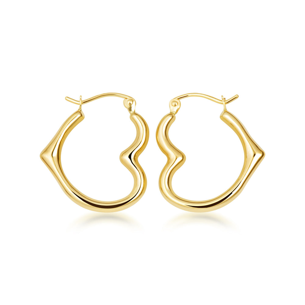 10K Yellow Gold Sideways Heart Hoop Earrings