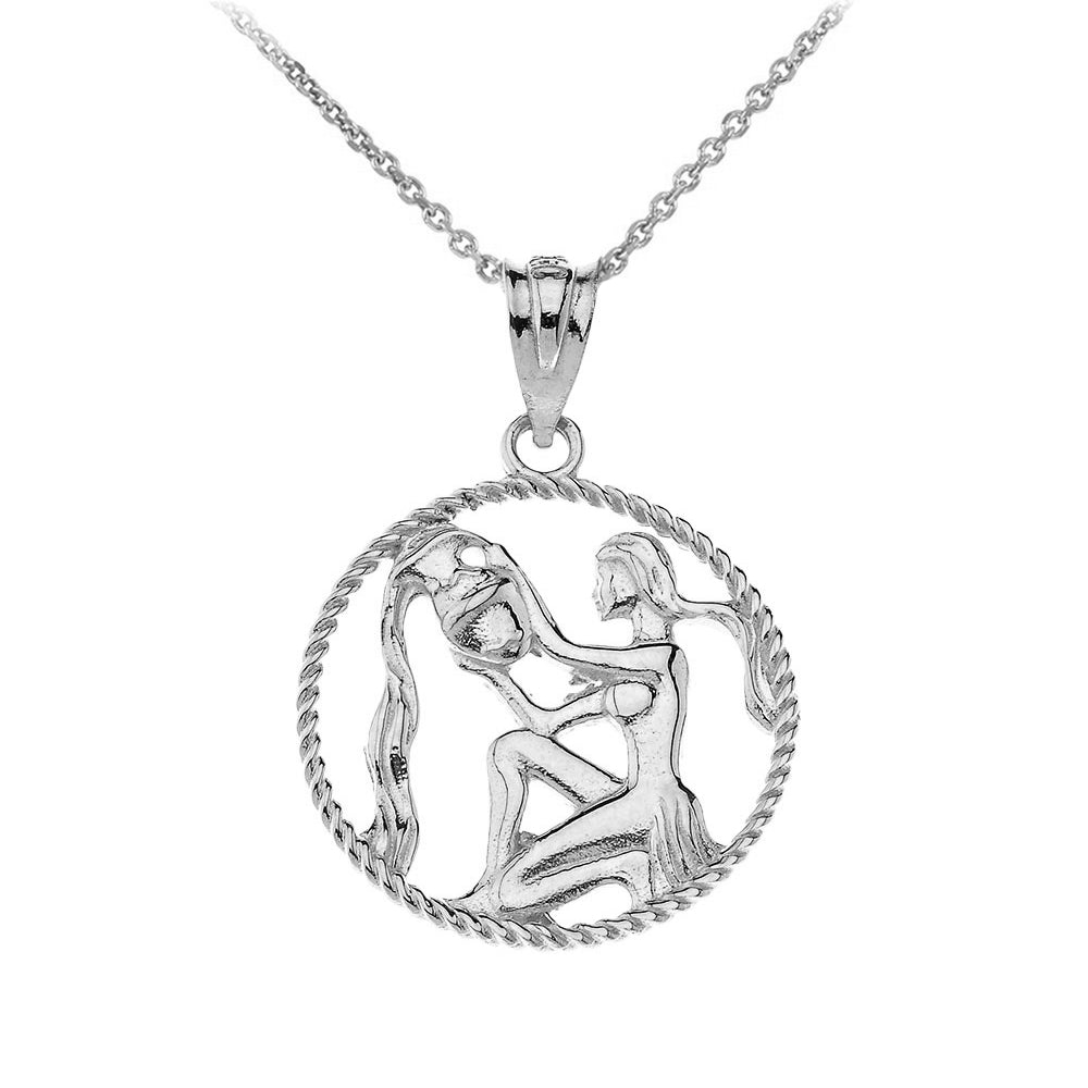 12 Astrological Zodiac Signs Rope Pendant Necklace in Sterling Silver