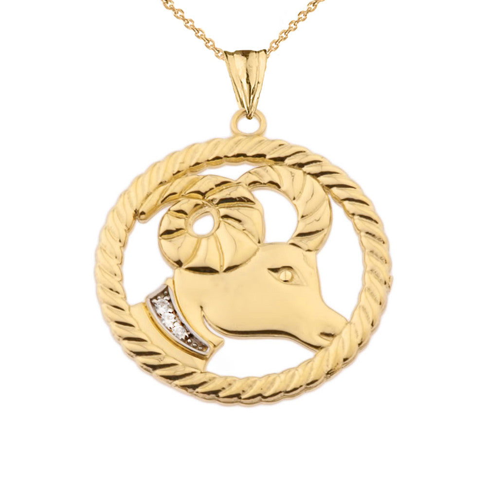 12 Gold Astrological Diamond Zodiac in Rope Pendant Necklace, view 5