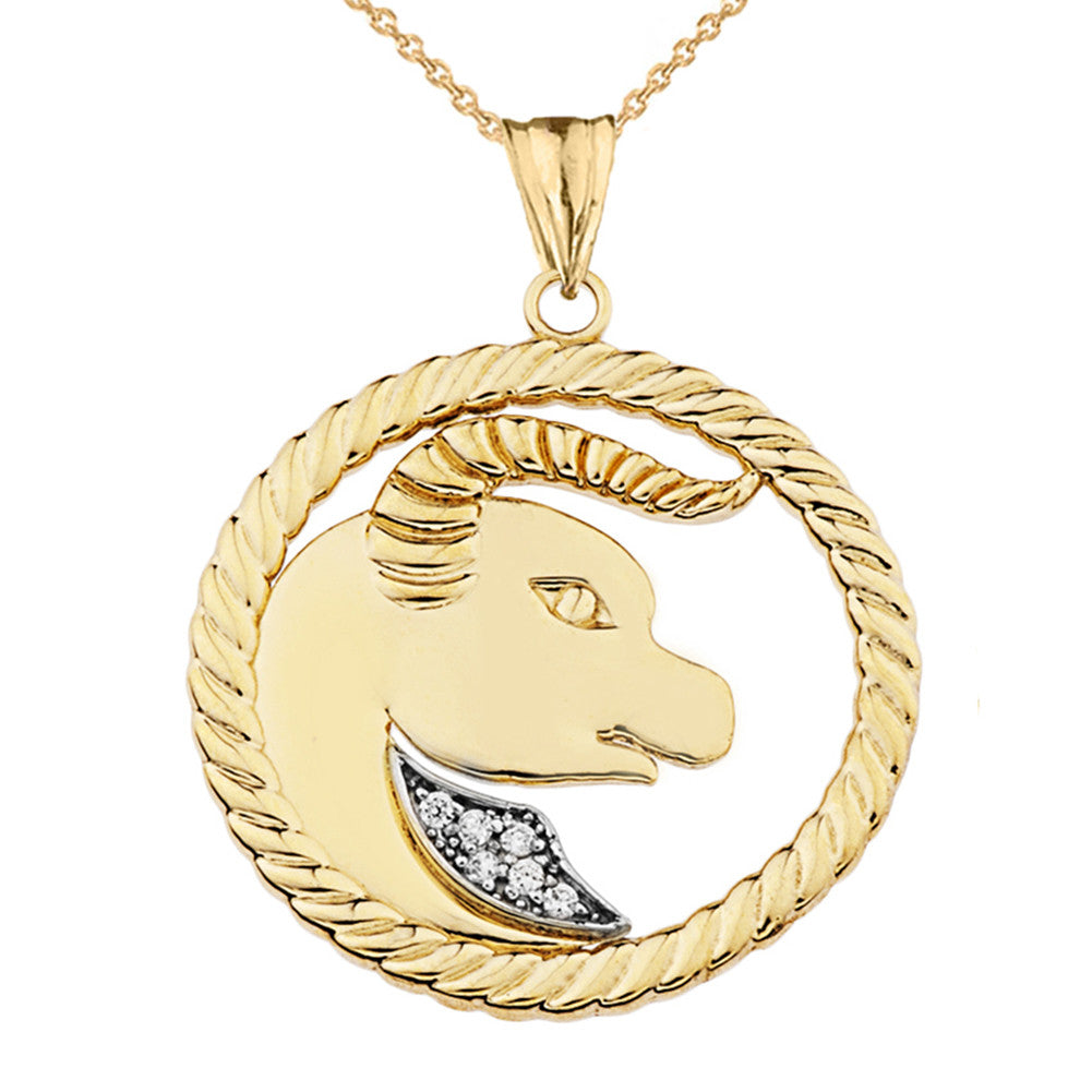 12 Gold Astrological Diamond Zodiac in Rope Pendant Necklace, view 7