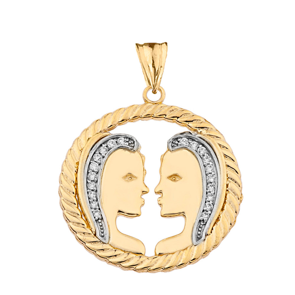 12 Gold Astrological Diamond Zodiac in Rope Pendant Necklace, view 8