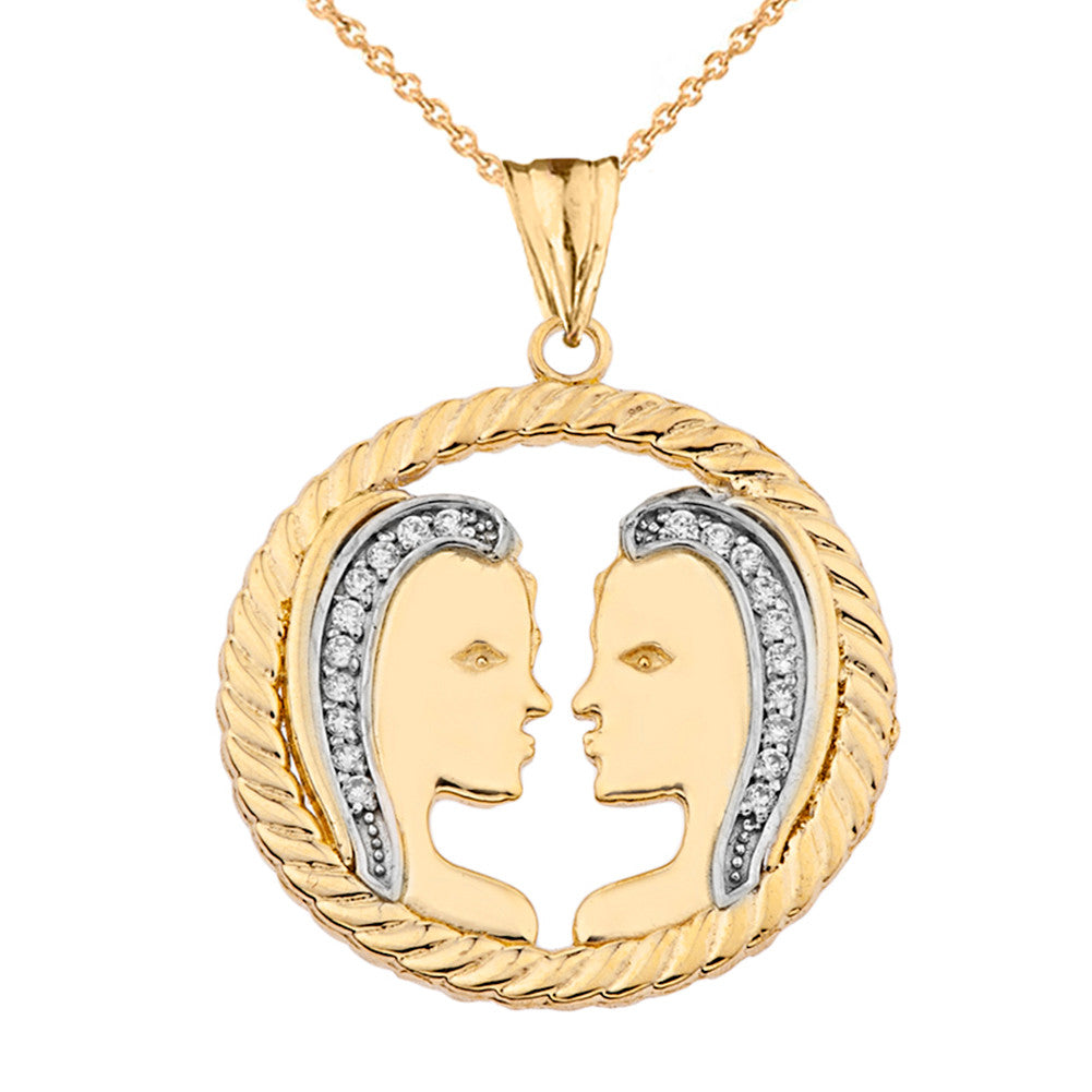 12 Gold Astrological Diamond Zodiac in Rope Pendant Necklace, view 9