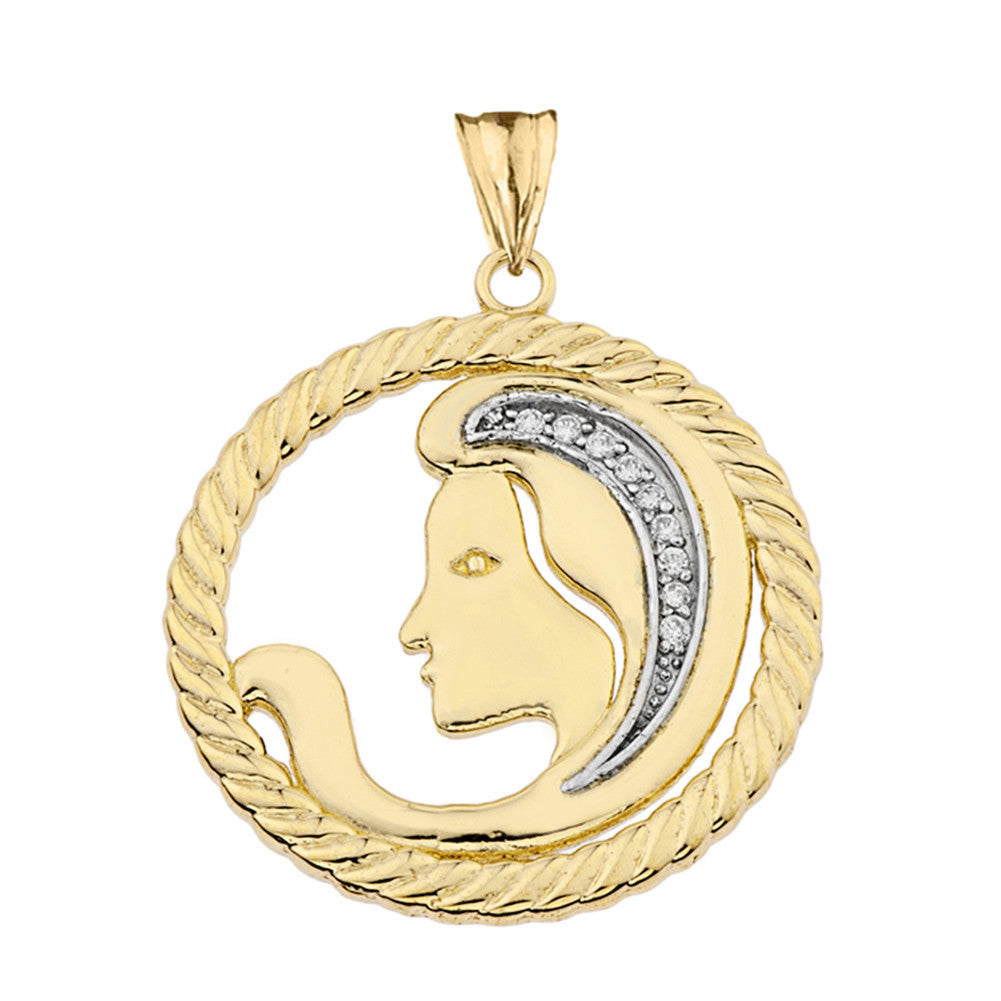12 Gold Astrological Diamond Zodiac in Rope Pendant Necklace, view 14