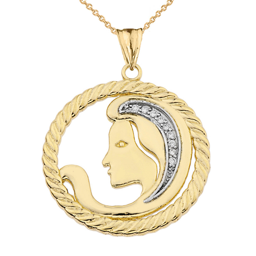 12 Gold Astrological Diamond Zodiac in Rope Pendant Necklace, view 15