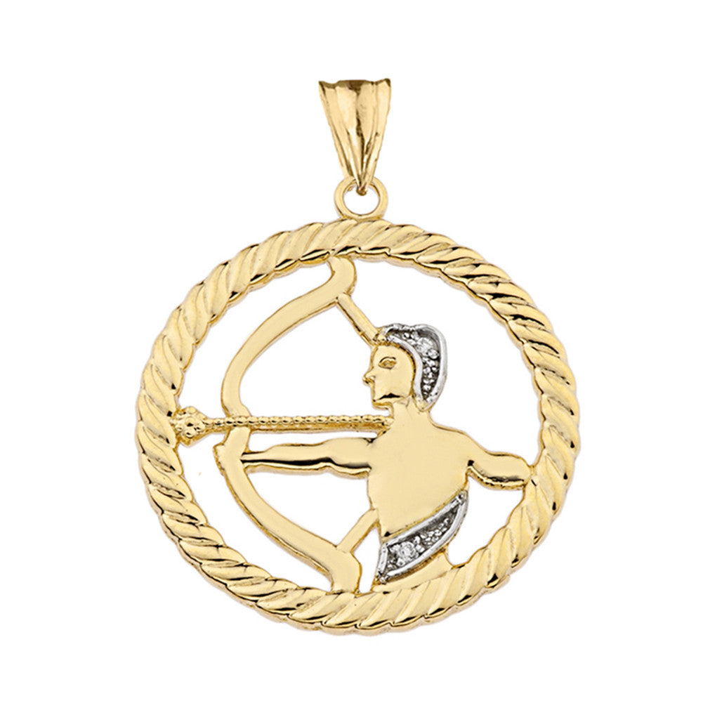 12 Gold Astrological Diamond Zodiac in Rope Pendant Necklace, view 20