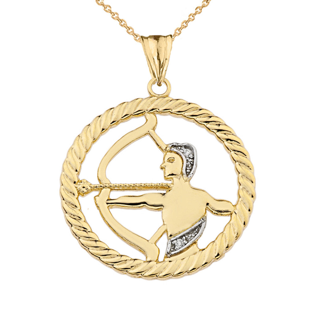 12 Gold Astrological Diamond Zodiac in Rope Pendant Necklace, view 21