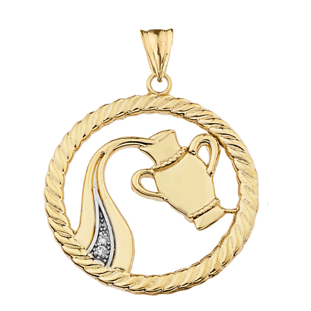 12 Gold Astrological Diamond Zodiac in Rope Pendant Necklace, view 24