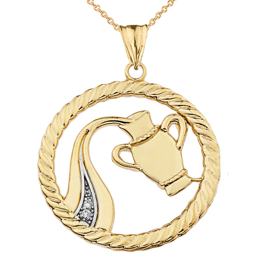 12 Gold Astrological Diamond Zodiac in Rope Pendant Necklace, view 25