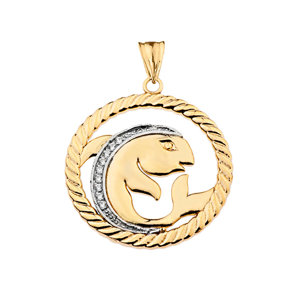 12 Gold Astrological Diamond Zodiac in Rope Pendant Necklace, view 26