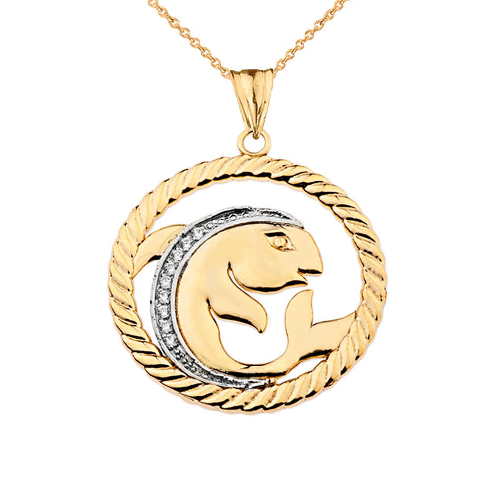 12 Gold Astrological Diamond Zodiac in Rope Pendant Necklace, view 27
