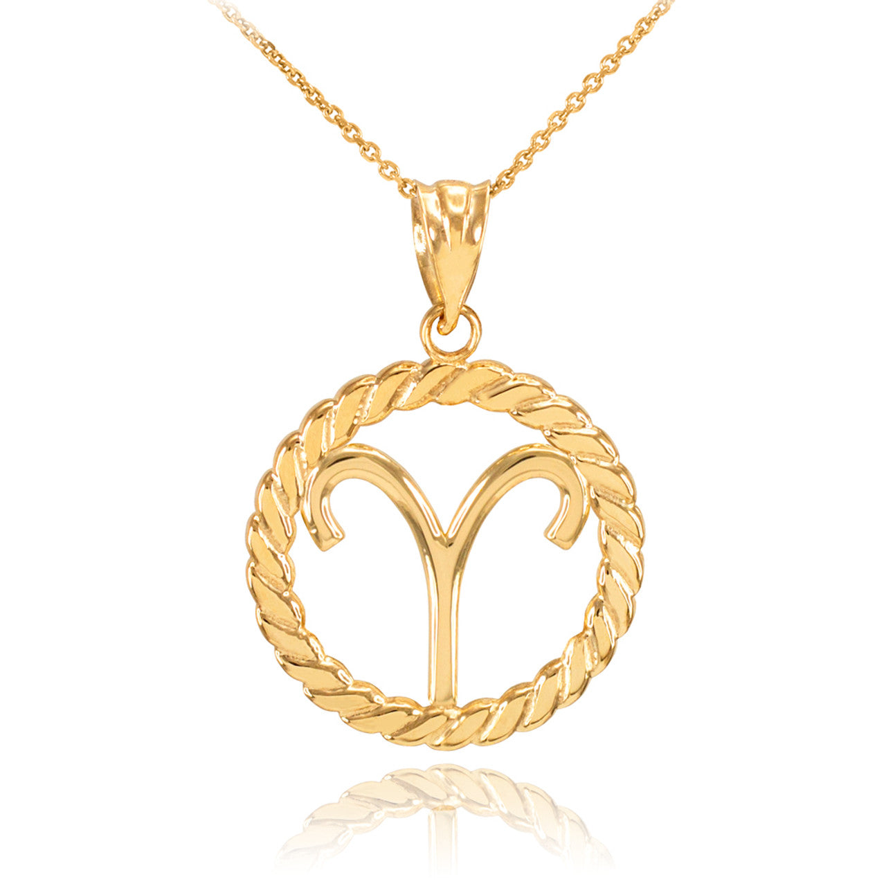 12 Gold Astrological Zodiac Sign in Circle Rope Pendant Necklace