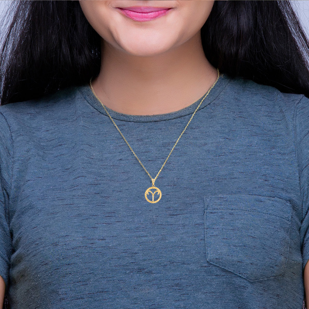 12 Gold Astrological Zodiac Sign in Circle Rope Pendant Necklace, view 4