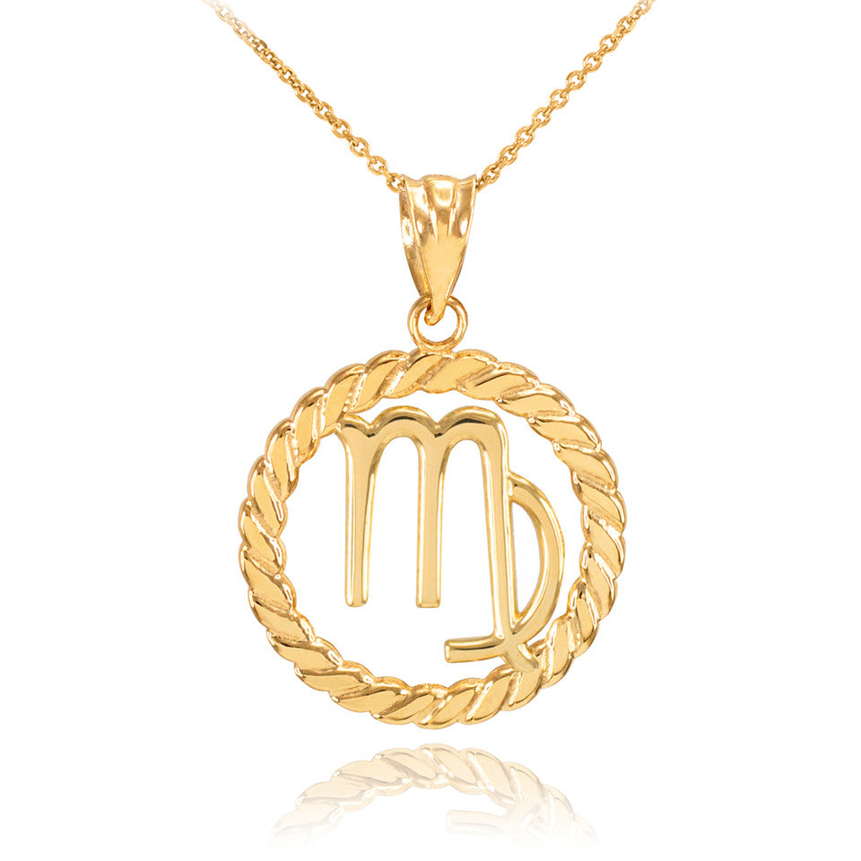 12 Gold Astrological Zodiac Sign in Circle Rope Pendant Necklace, view 10