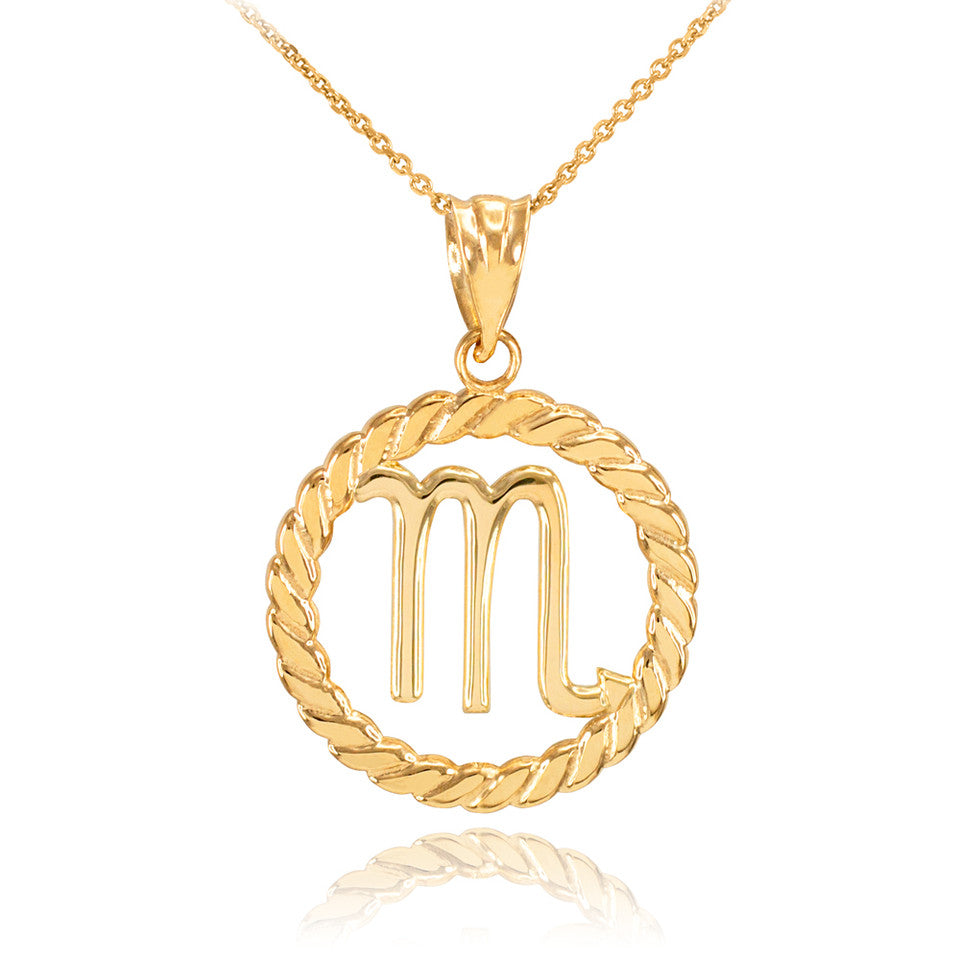 12 Gold Astrological Zodiac Sign in Circle Rope Pendant Necklace, view 12