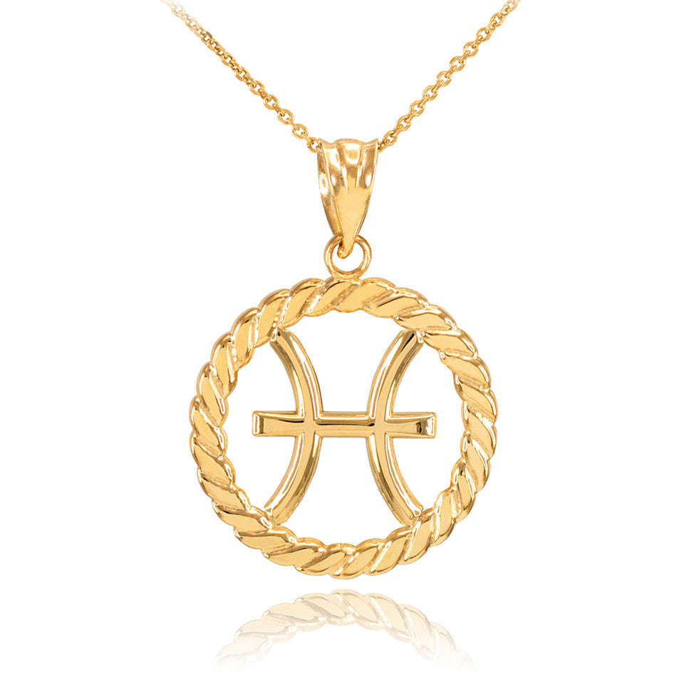 12 Gold Astrological Zodiac Sign in Circle Rope Pendant Necklace, view 16