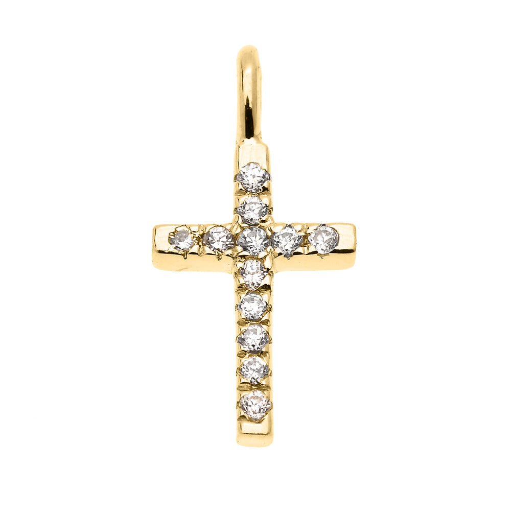 14K Dainty Solid Gold Diamond Cross Charm Pendant Necklace