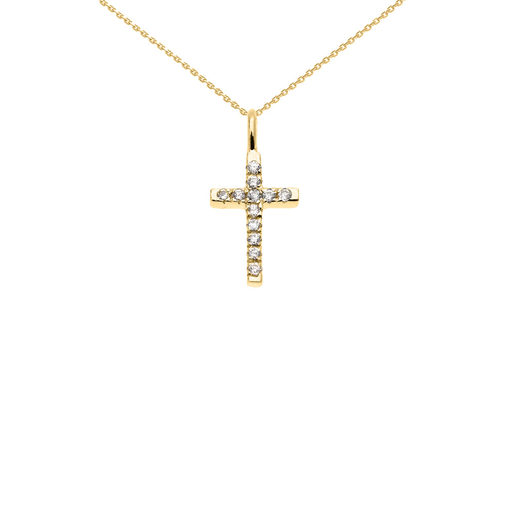 14K Dainty Solid Gold Diamond Cross Charm Pendant Necklace, view 2