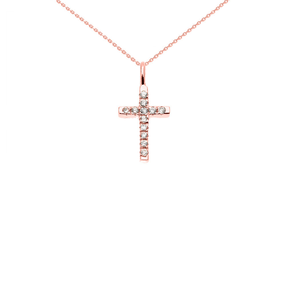 14K Dainty Solid Gold Diamond Cross Charm Pendant Necklace, view 3