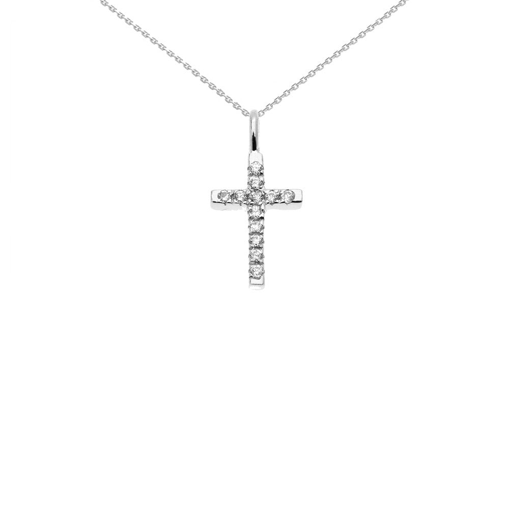 14K Dainty Solid Gold Diamond Cross Charm Pendant Necklace, view 4