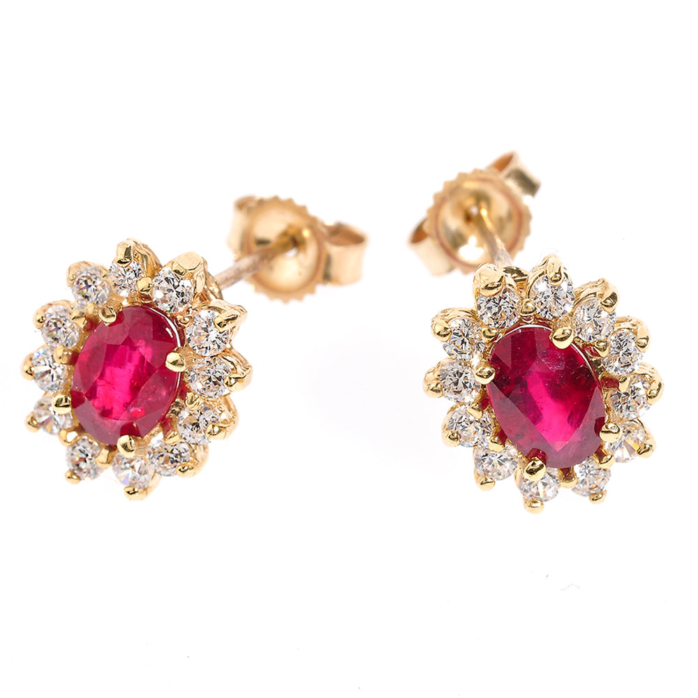 14K Genuine Ruby and Cubic Zirconia Yellow Gold Stud Earrings