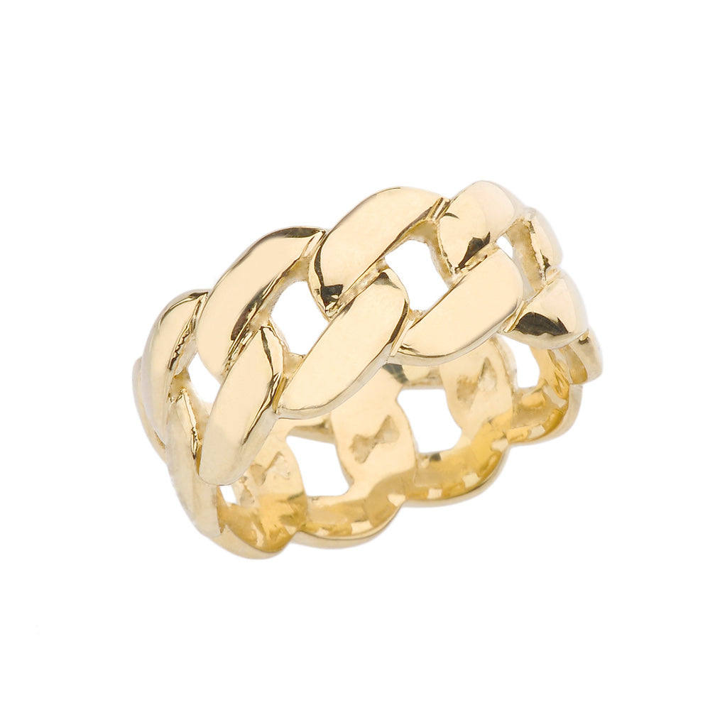 Cuban-link band in solid 14K yellow gold, angled view